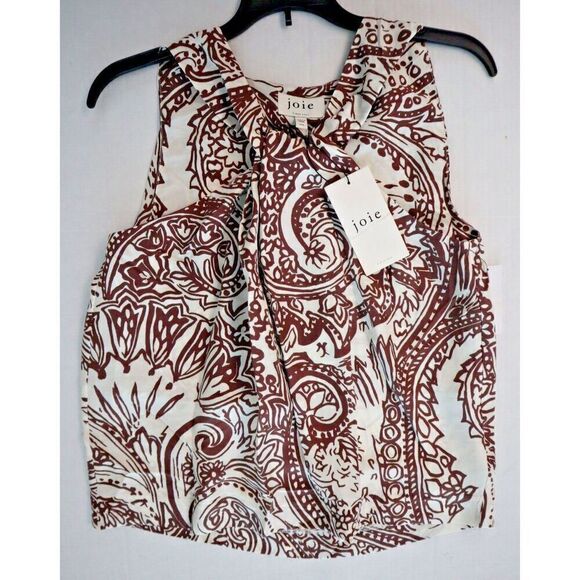 Joie TP04567B Women's Sz 2XS Rosewood Brown Malta Printed Silk Halter Top - Picture 5 of 8